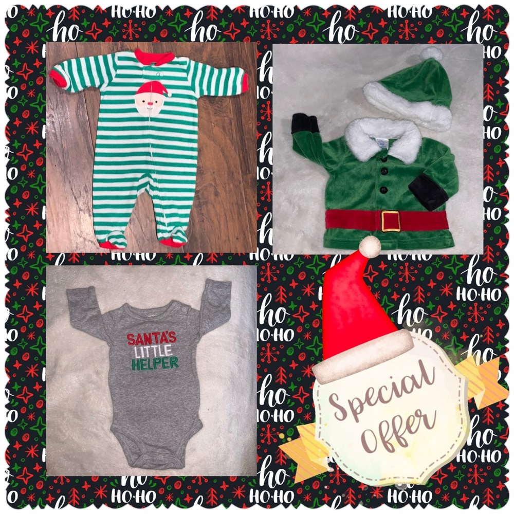 • Lot Of 3 Christmas Themed Outfits For 0-3months Unisex •